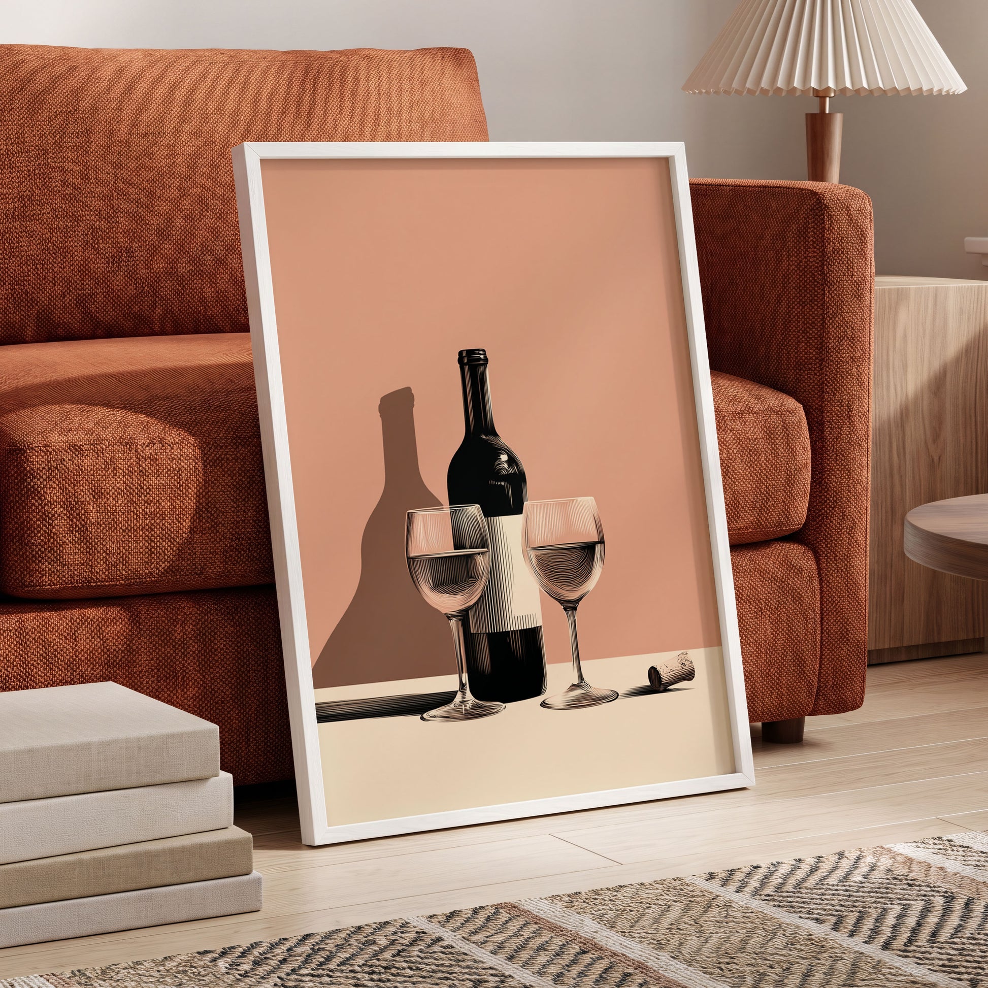 After Hours Still Life, pink, black, beige minimalist wall art displayed in a styled interior, gallery view 6
