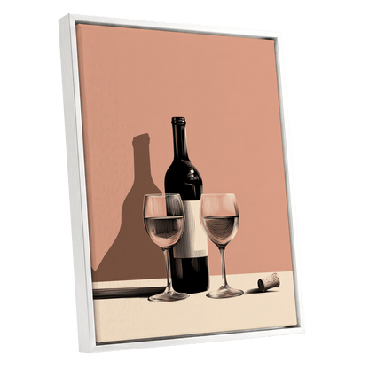After Hours Still Life, pink, black, beige minimalist wall art shown as a white framed canvas wall art
