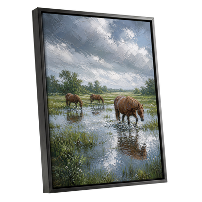 After the Rain, blue, green, brown nature wall art shown as a black framed canvas wall art