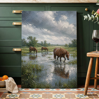 After the Rain, blue, green, brown nature wall art on canvas displayed in a styled interior, gallery view 2