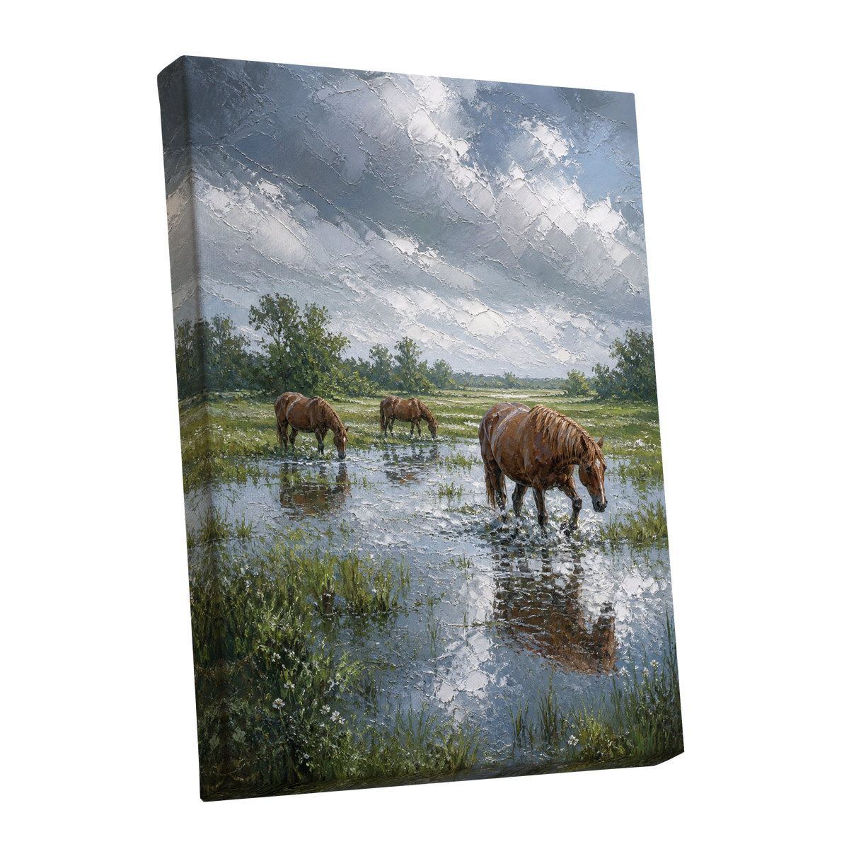 After the Rain, blue, green, brown nature wall art shown as a stretched canvas wall art