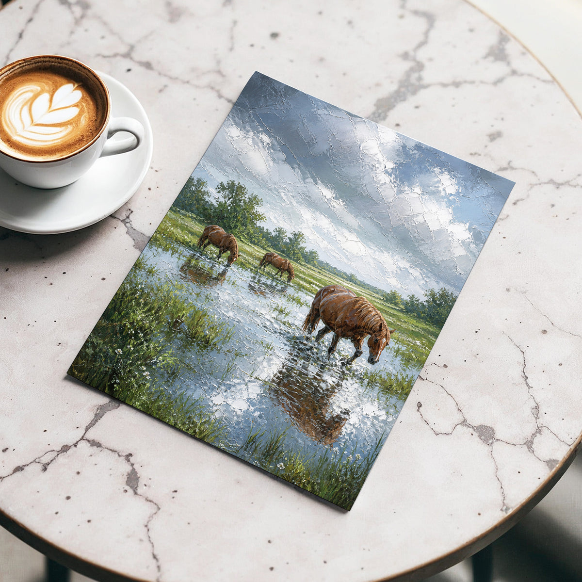 After the Rain, blue, green, brown nature wall art displayed in a styled interior, gallery view 3
