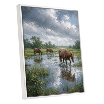 After the Rain, blue, green, brown nature wall art shown as a white framed canvas wall art