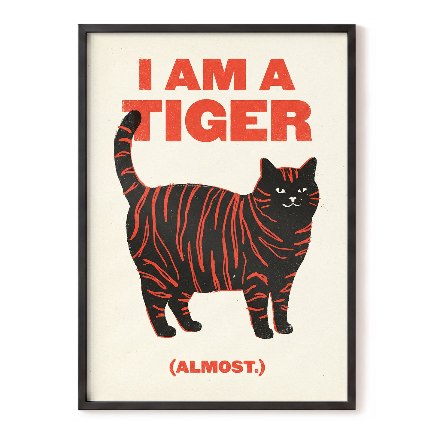 Almost a Tiger, black, red, beige nature wall art, front artwork view