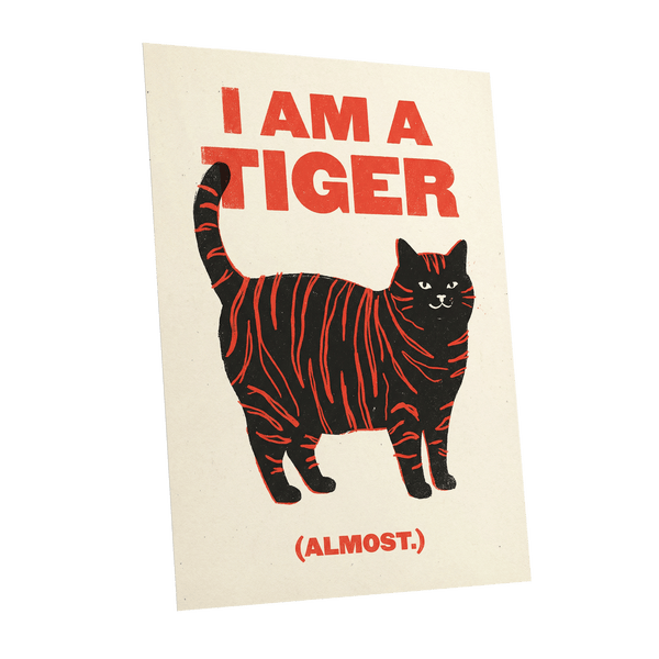 Almost a Tiger, black, red, beige nature wall art shown as a unframed poster wall art print