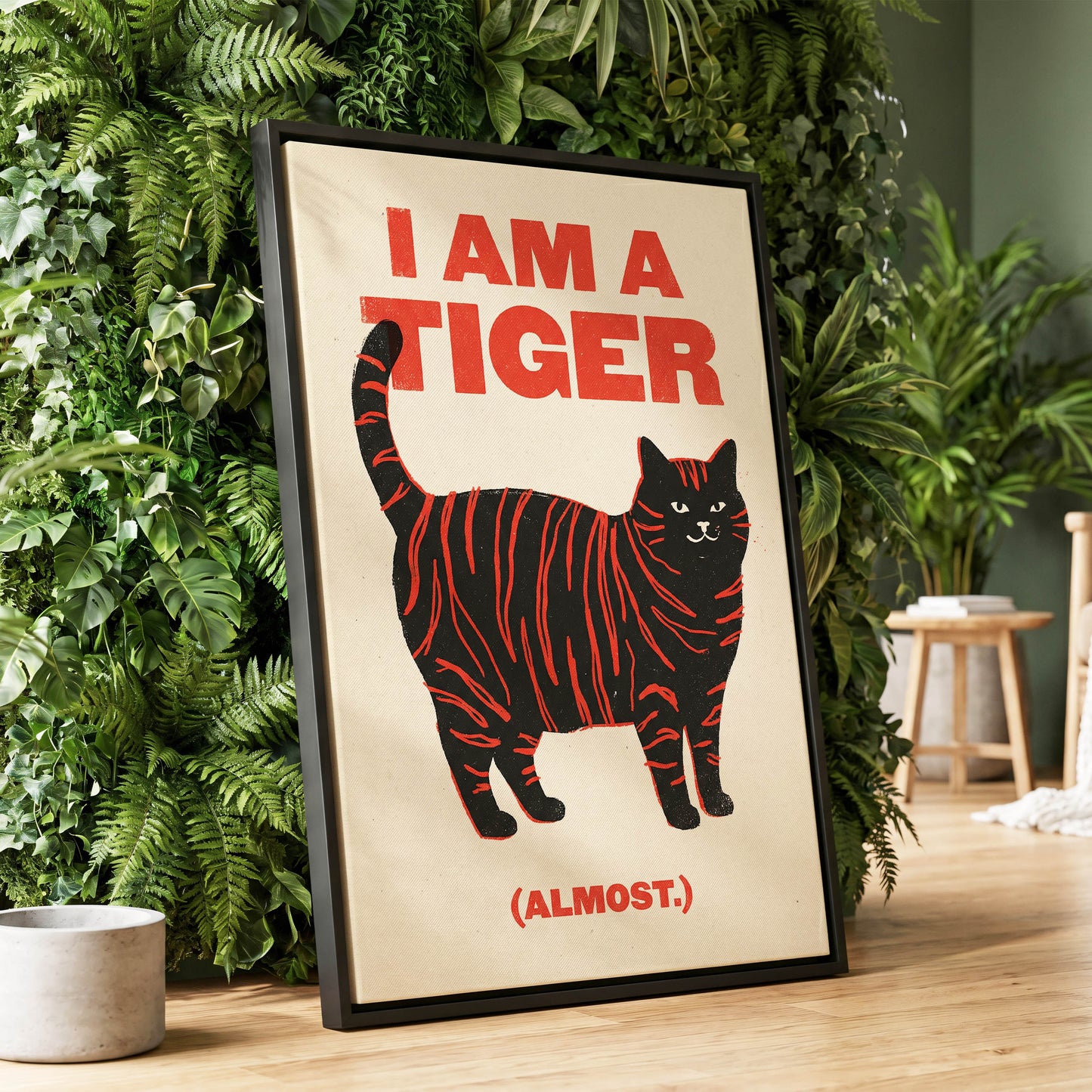 Almost a Tiger, black, red, beige nature wall art displayed in a styled interior, gallery view 1