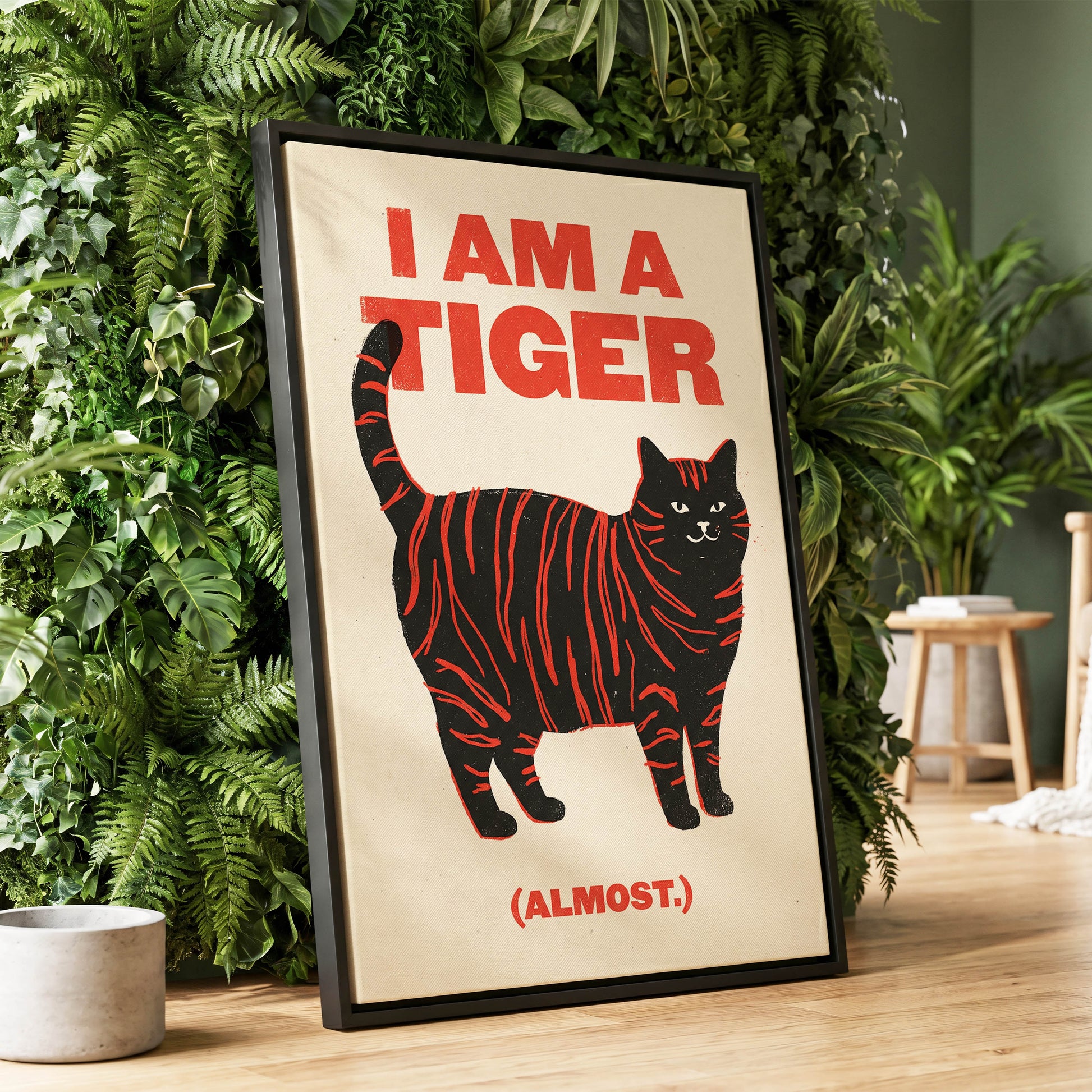 Almost a Tiger, black, red, beige nature wall art displayed in a styled interior, gallery view 1
