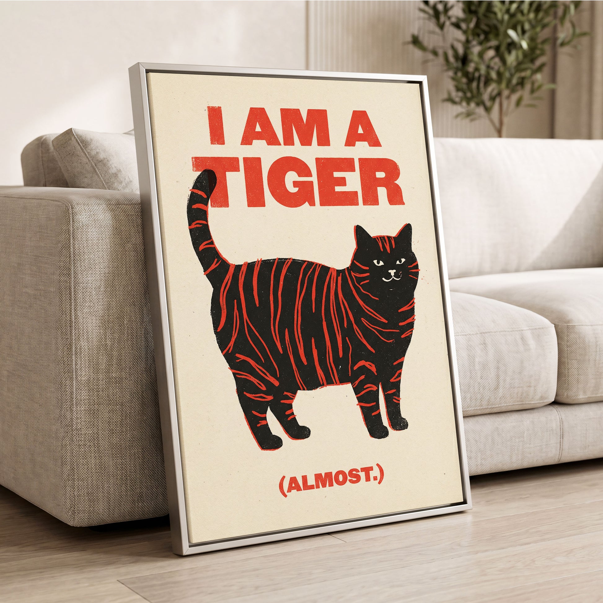 Almost a Tiger, black, red, beige nature wall art displayed in a styled interior, gallery view 2