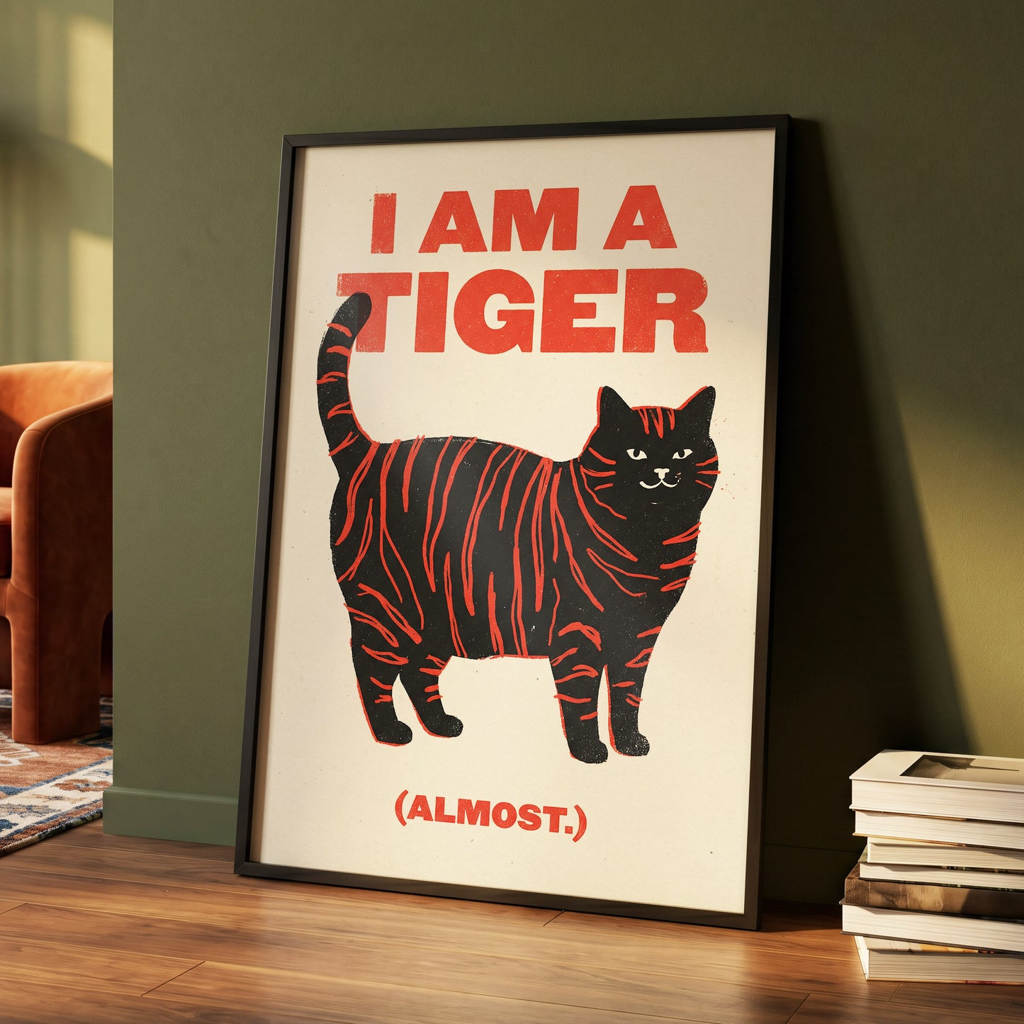 Almost a Tiger, black, red, beige nature wall art displayed in a styled interior, gallery view 4