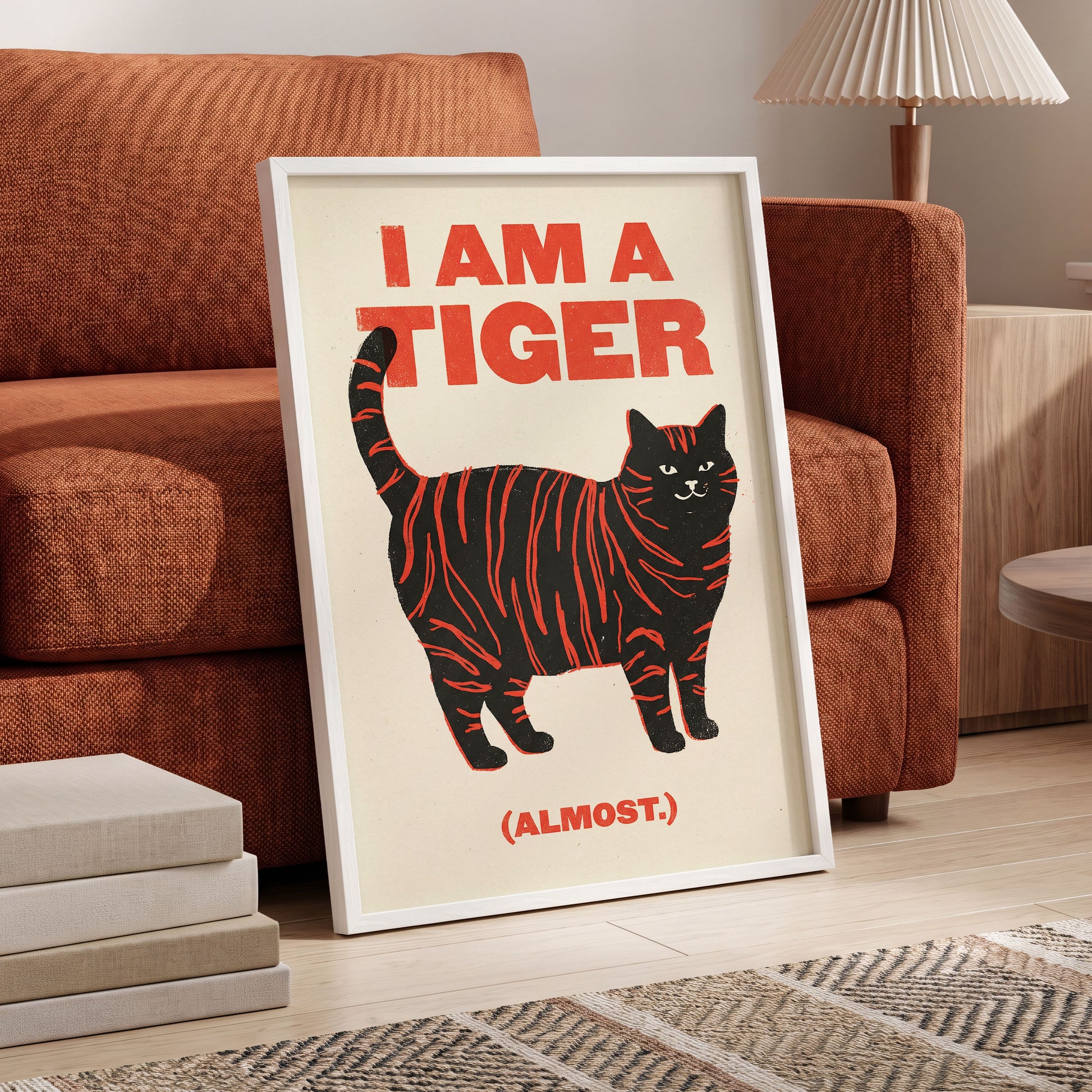 Almost a Tiger, black, red, beige nature wall art displayed in a styled interior, gallery view 6