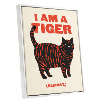 Almost a Tiger, black, red, beige nature wall art shown as a white framed canvas wall art