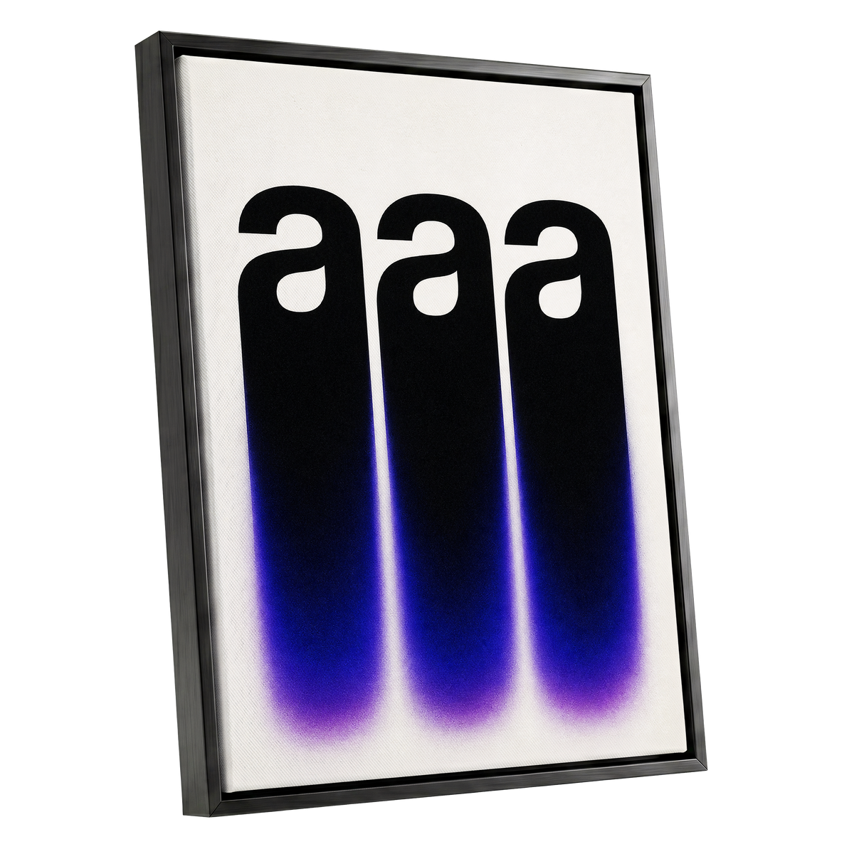 Alphabet Afterglow, black, beige, blue minimalist wall art shown as a black framed canvas wall art