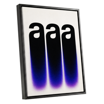 Alphabet Afterglow, black, beige, blue minimalist wall art shown as a black framed canvas wall art