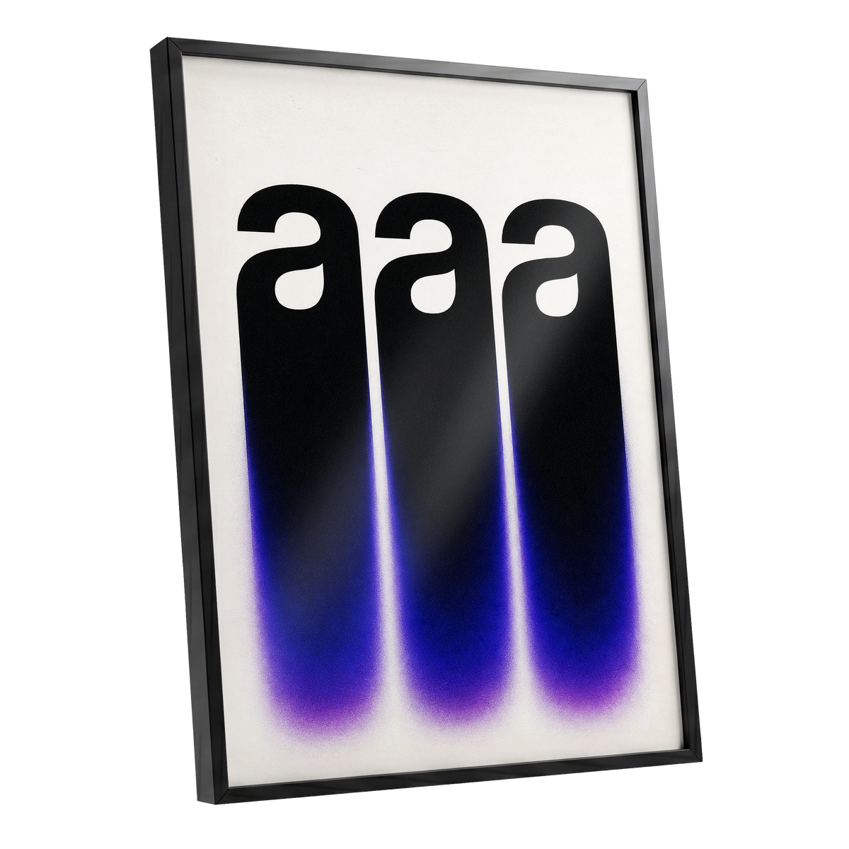 Alphabet Afterglow, black, beige, blue minimalist wall art shown as a black framed poster wall art print