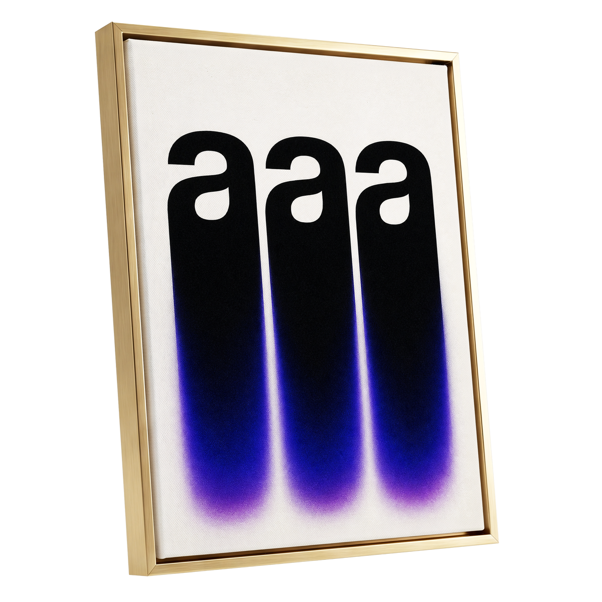 Alphabet Afterglow, black, beige, blue minimalist wall art shown as a gold framed canvas wall art