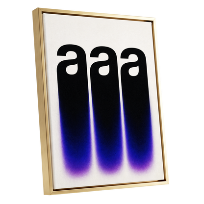 Alphabet Afterglow, black, beige, blue minimalist wall art shown as a gold framed canvas wall art