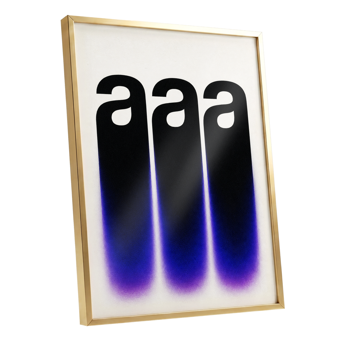Alphabet Afterglow, black, beige, blue minimalist wall art shown as a gold framed poster wall art print