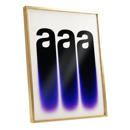 Alphabet Afterglow, black, beige, blue minimalist wall art shown as a gold framed poster wall art print