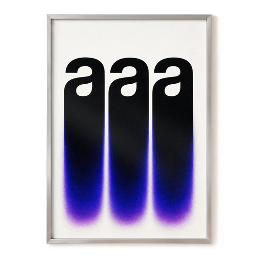 Alphabet Afterglow, black, beige, blue minimalist wall art, front artwork view