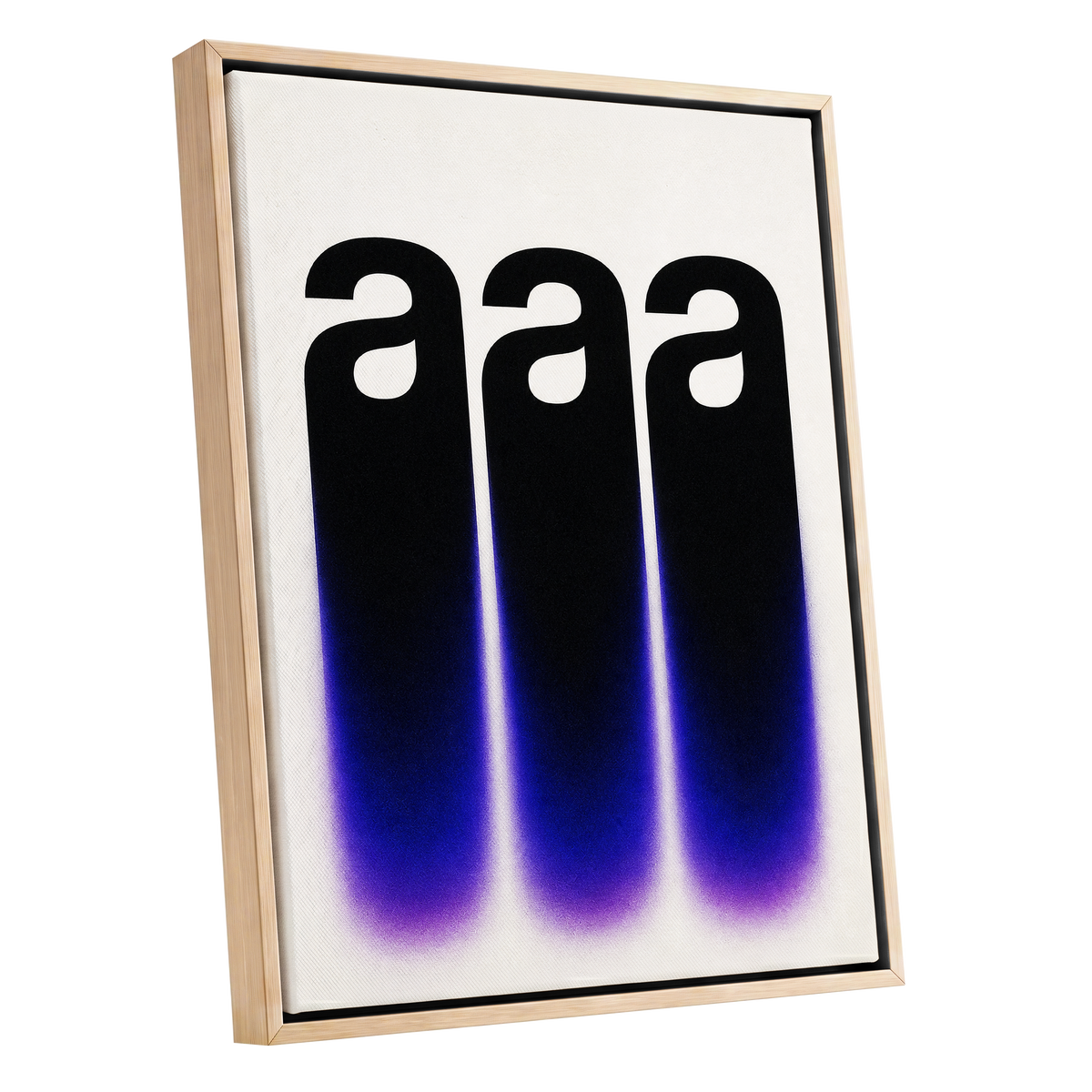 Alphabet Afterglow, black, beige, blue minimalist wall art shown as a oak framed canvas wall art