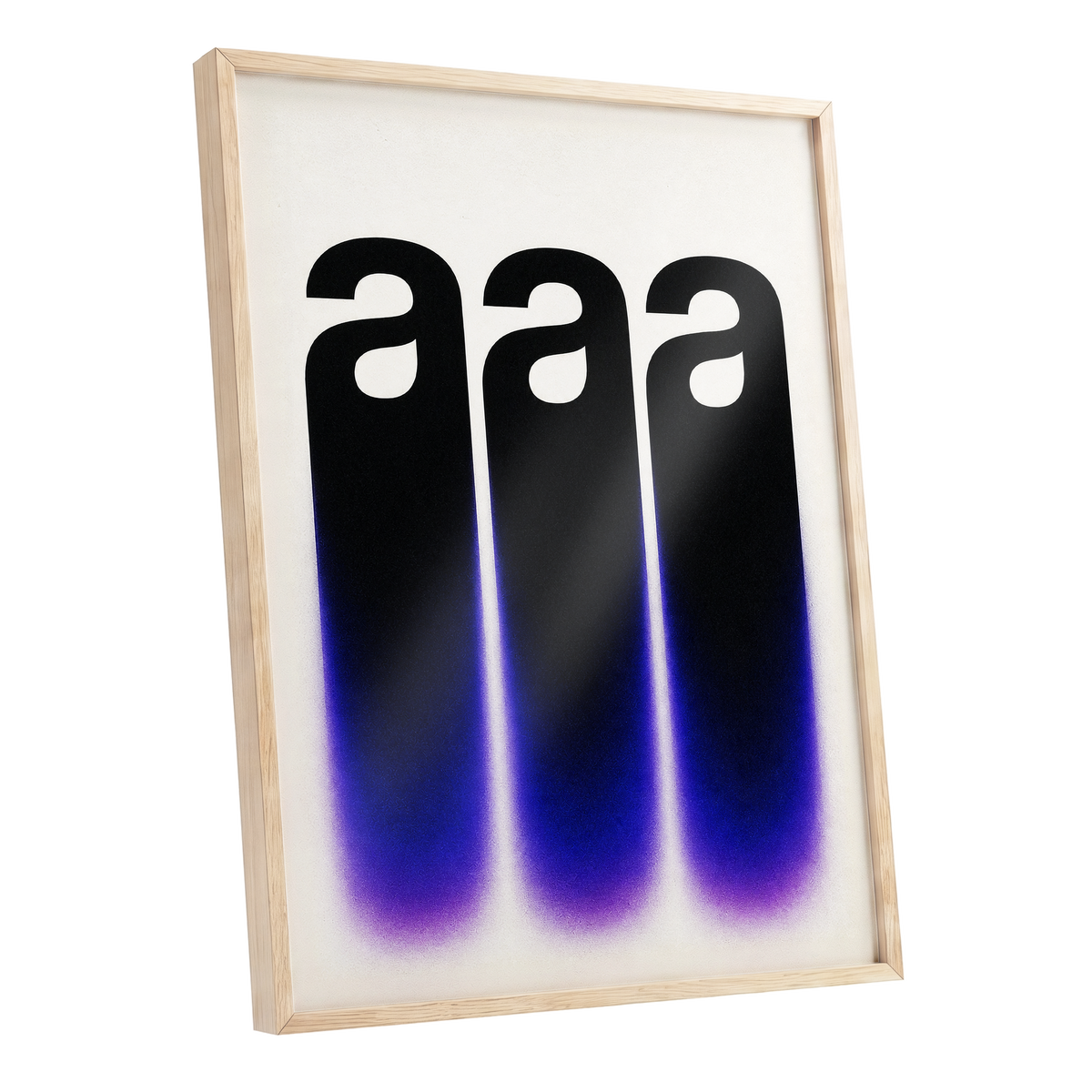 Alphabet Afterglow, black, beige, blue minimalist wall art shown as a oak framed poster wall art print