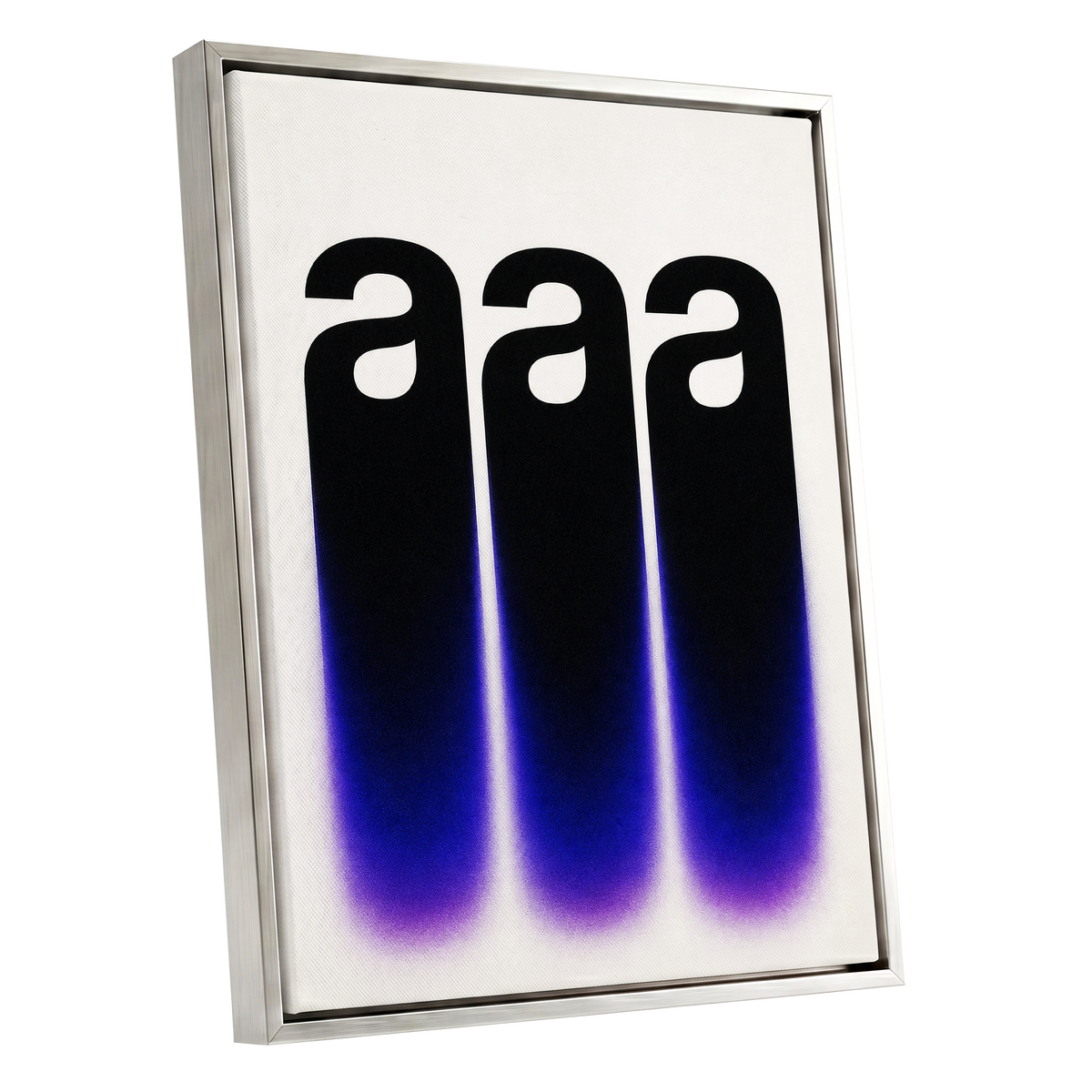 Alphabet Afterglow, black, beige, blue minimalist wall art shown as a silver framed canvas wall art