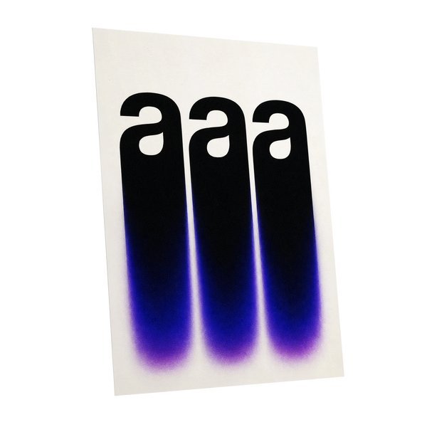Alphabet Afterglow, black, beige, blue minimalist wall art shown as a unframed poster wall art print