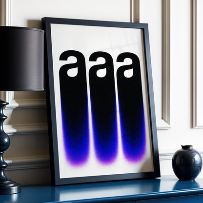 Alphabet Afterglow, black, beige, blue minimalist wall art displayed in a styled interior, gallery view 2