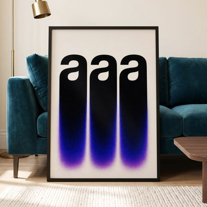 Alphabet Afterglow, black, beige, blue minimalist wall art displayed in a styled interior, gallery view 6
