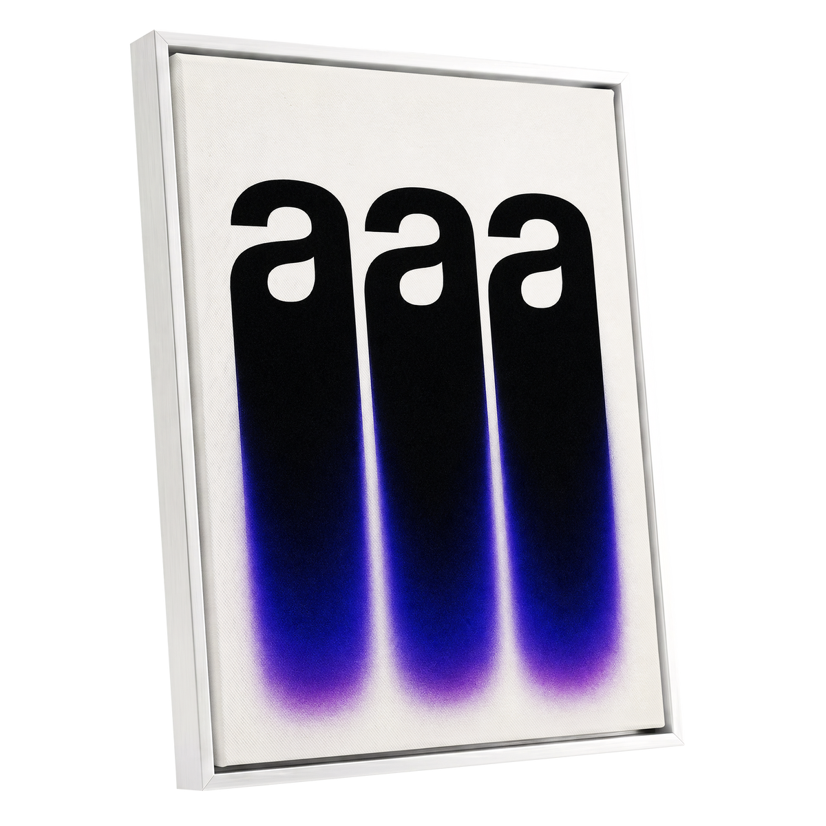Alphabet Afterglow, black, beige, blue minimalist wall art shown as a white framed canvas wall art