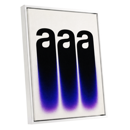 Alphabet Afterglow, black, beige, blue minimalist wall art shown as a white framed canvas wall art