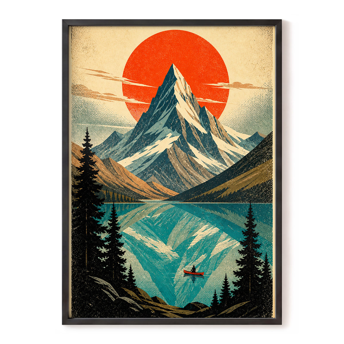 Alpine Ember, blue, beige, black nature wall art, front artwork view