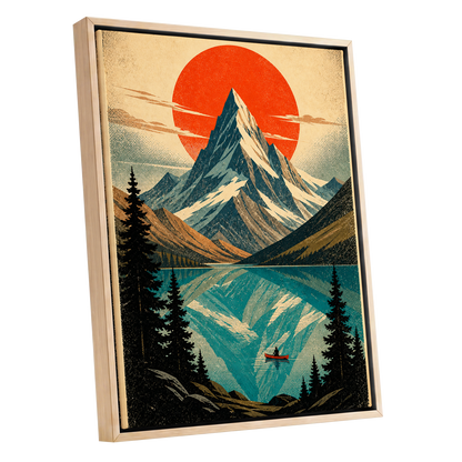 Alpine Ember, blue, beige, black nature wall art shown as a oak framed canvas wall art
