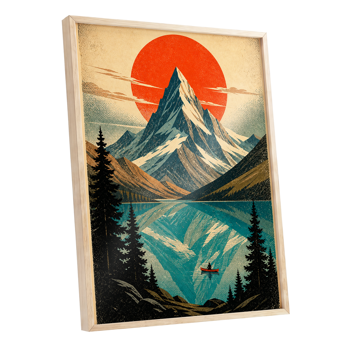 Alpine Ember, blue, beige, black nature wall art shown as a oak framed poster wall art print