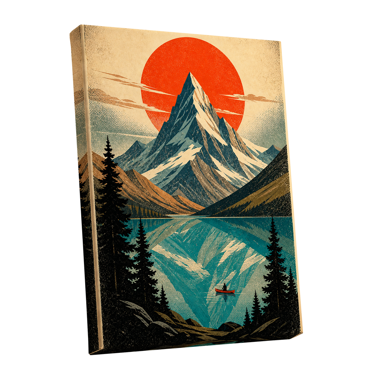 Alpine Ember, blue, beige, black nature wall art shown as a stretched canvas wall art