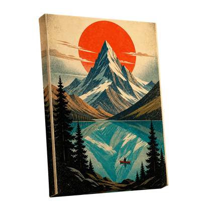 Alpine Ember, blue, beige, black nature wall art shown as a stretched canvas wall art