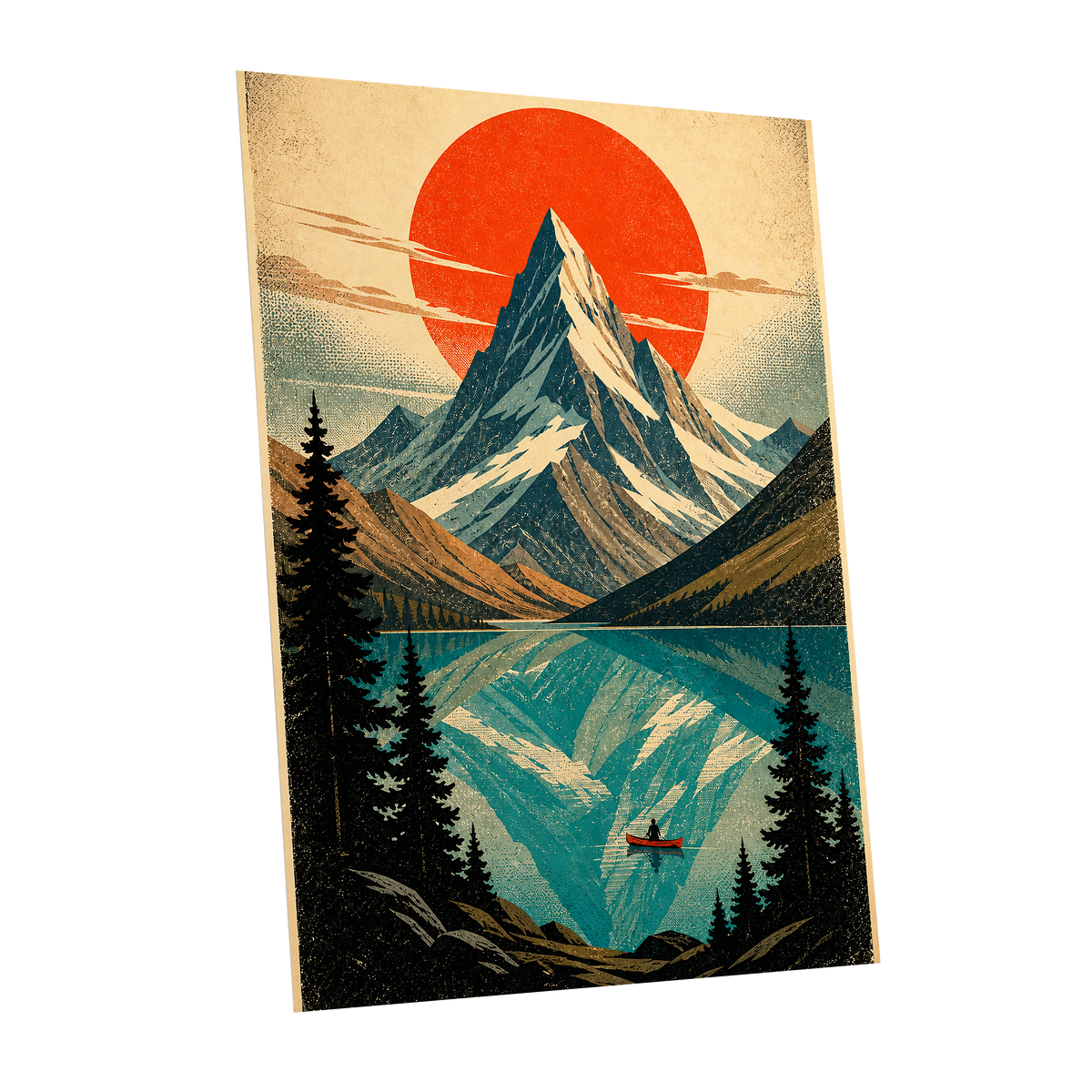 Alpine Ember, blue, beige, black nature wall art shown as a unframed poster wall art print