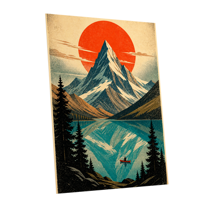 Alpine Ember, blue, beige, black nature wall art shown as a unframed poster wall art print
