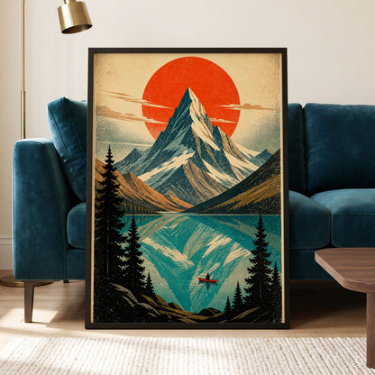 Alpine Ember, blue, beige, black nature wall art displayed in a styled interior, gallery view 2