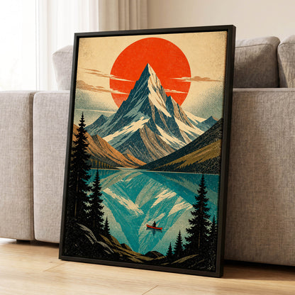 Alpine Ember, blue, beige, black nature wall art displayed in a styled interior, gallery view 4