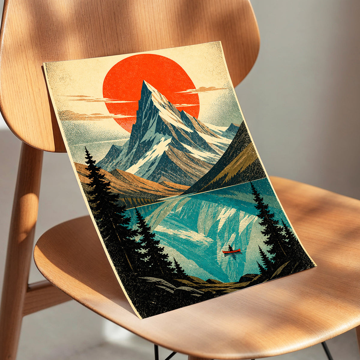 Alpine Ember, blue, beige, black nature wall art displayed in a styled interior, gallery view 5