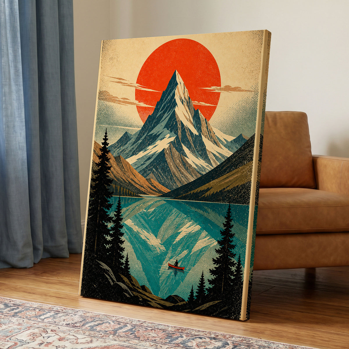 Alpine Ember, blue, beige, black nature wall art displayed in a styled interior, gallery view 7