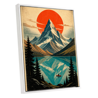 Alpine Ember, blue, beige, black nature wall art shown as a white framed canvas wall art