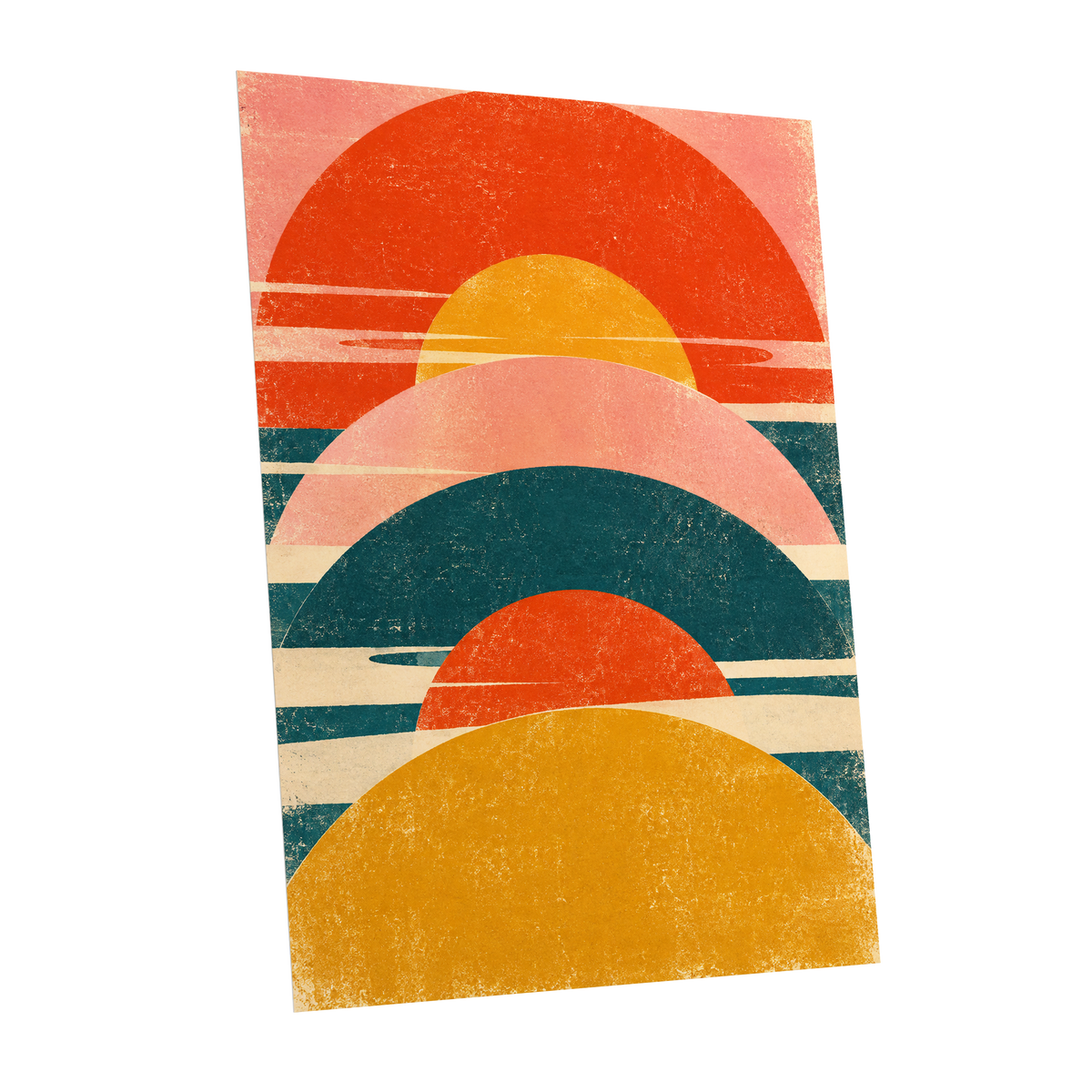 Amber Arc Rhythm, orange, yellow, pink abstract wall art shown as a unframed poster wall art print