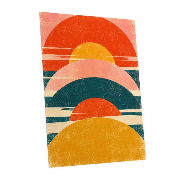 Amber Arc Rhythm, orange, yellow, pink abstract wall art shown as a unframed poster wall art print