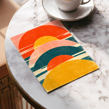 Amber Arc Rhythm, orange, yellow, pink abstract wall art displayed in a styled interior, gallery view 5