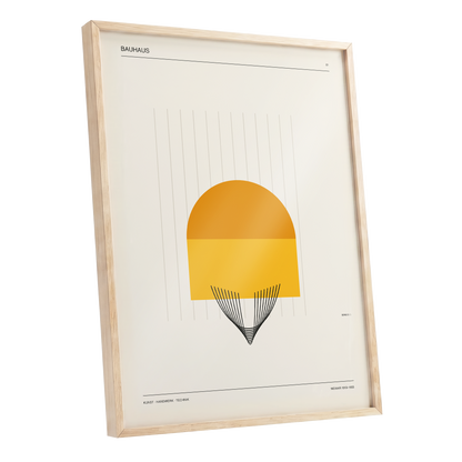 Amber Bauhaus Arc, beige, orange, yellow minimalist wall art shown as a oak framed poster wall art print