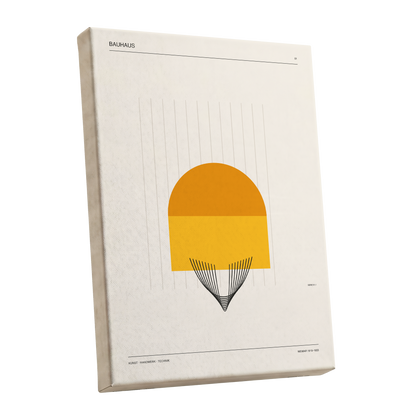 Amber Bauhaus Arc, beige, orange, yellow minimalist wall art shown as a stretched canvas wall art