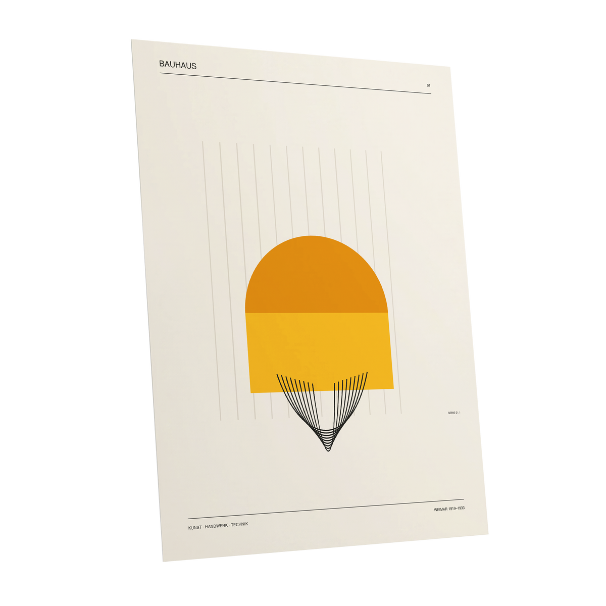 Amber Bauhaus Arc, beige, orange, yellow minimalist wall art shown as a unframed poster wall art print