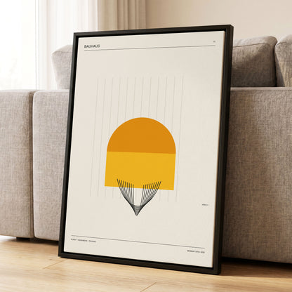 Amber Bauhaus Arc, beige, orange, yellow minimalist wall art displayed in a styled interior, gallery view 1